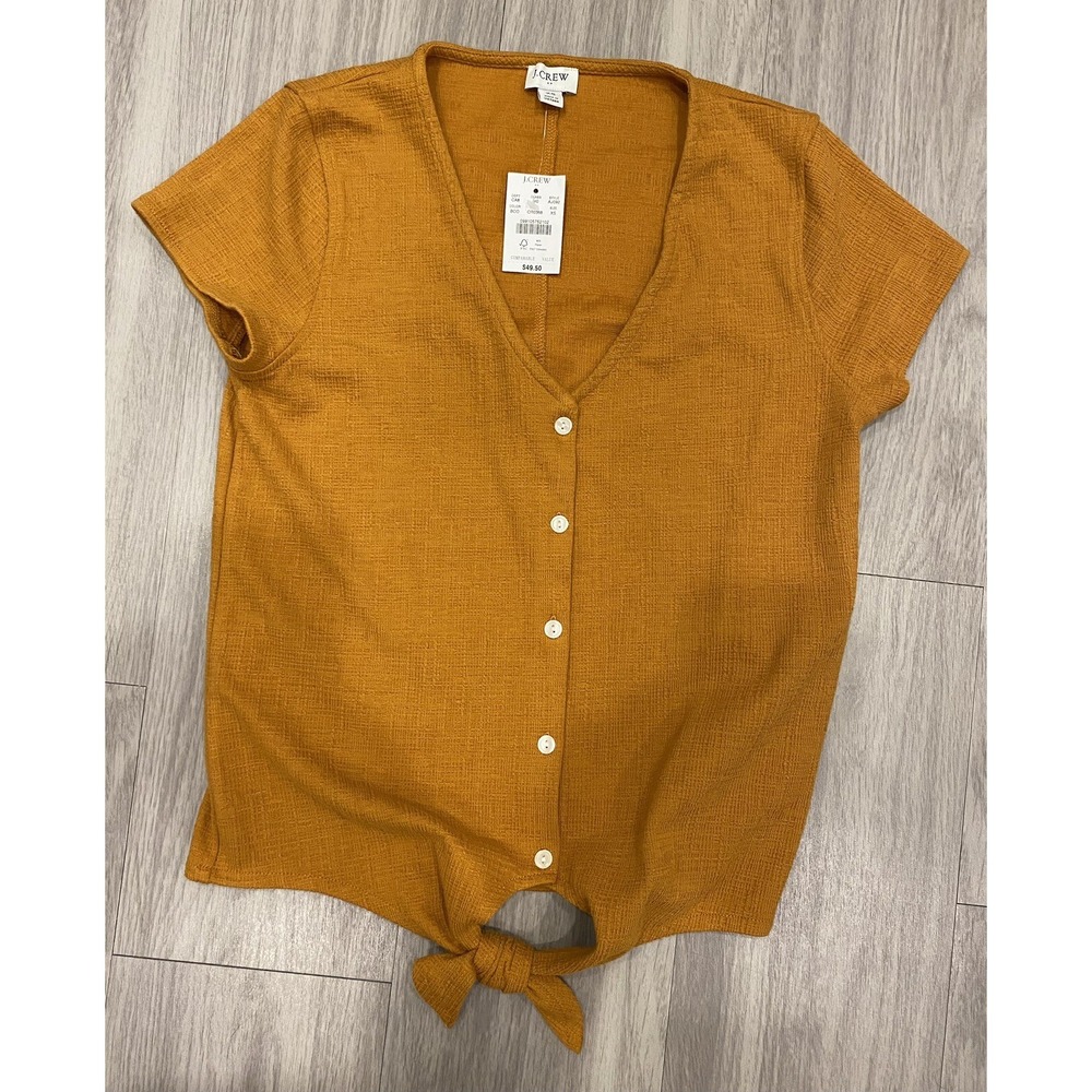 XS J. Crew Factory V-Neck Textured Tie Front Top New Copper Burnt Orange NWT $50
